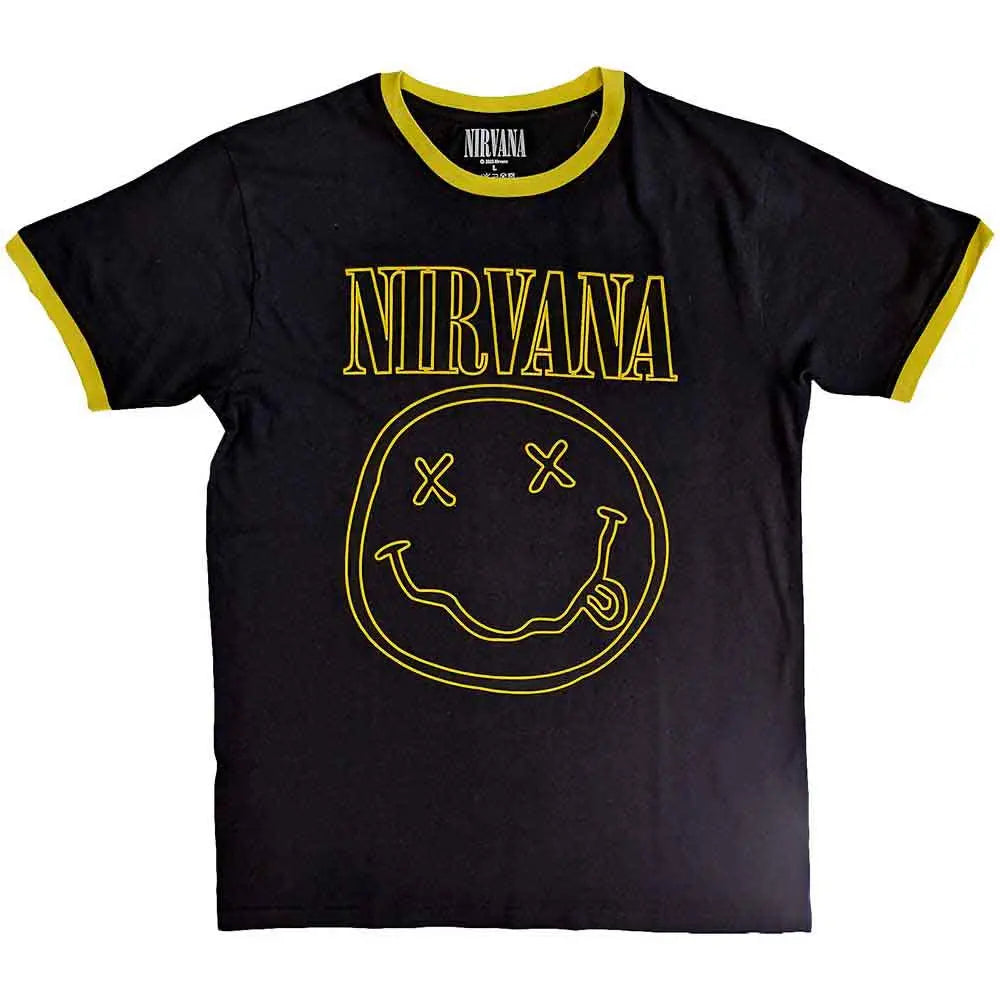 Nirvana Ringer T-Shirt Outline Happy Face Shirts