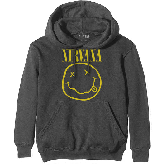 Nirvana Charcoal Pullover Hoodie: Yellow Happy Face