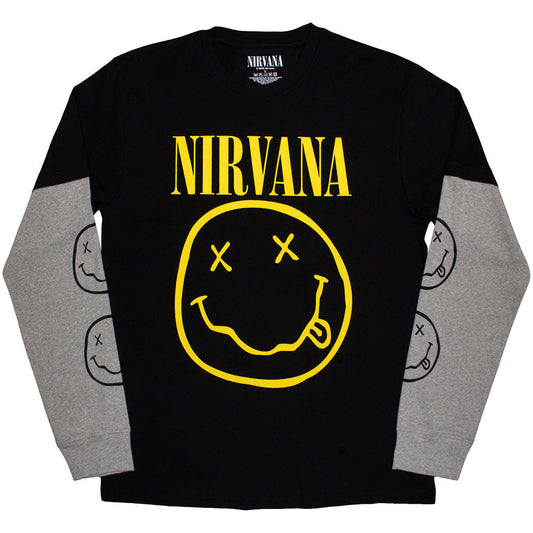 Nirvana Layered Long Sleeve T-Shirt: Yellow Happy Face Shirts