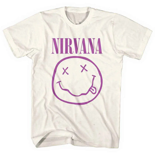 Nirvana White T-Shirt Purple Happy Face Shirts